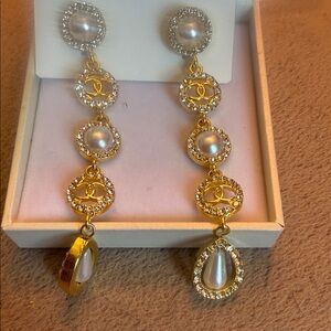 Gold-Tone Pearl & Crystal Drop Earrings - Gold and White
